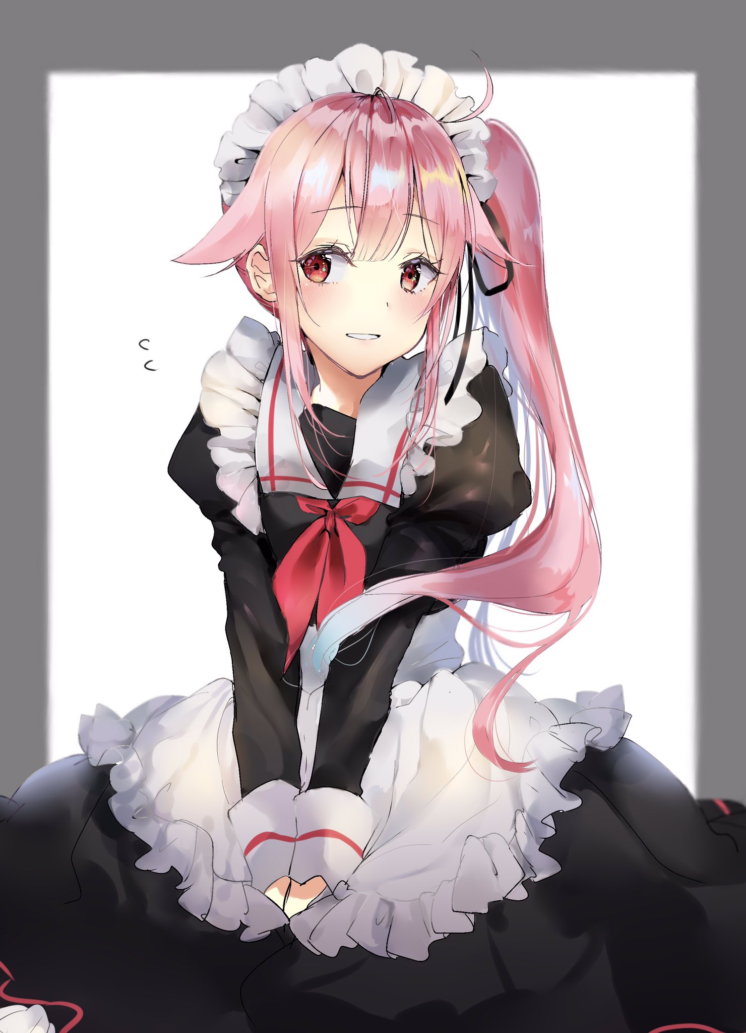 The Big ImageBoard (TBIB) 1girl apron black dress blue hair blush