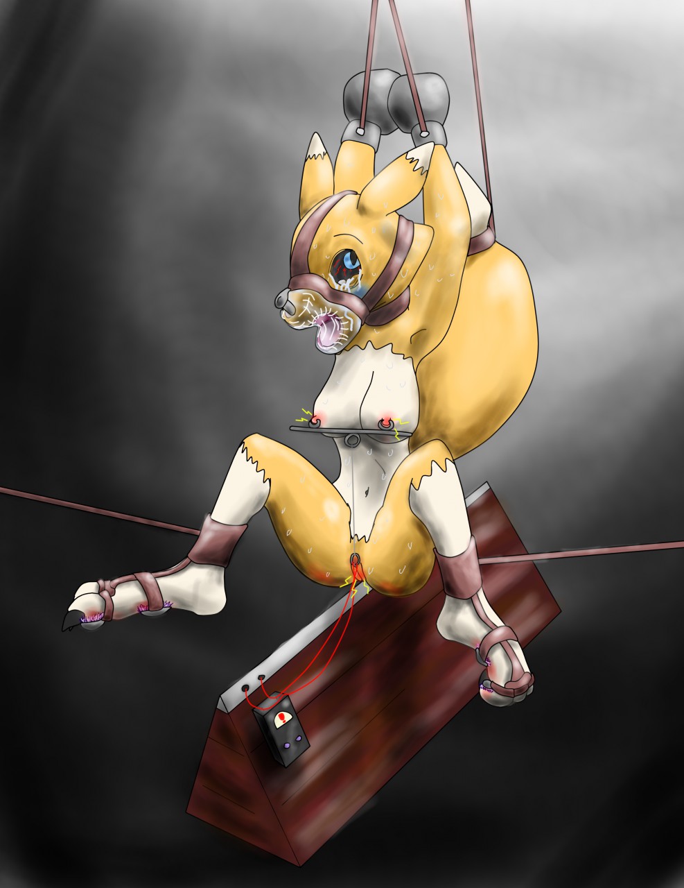hi_res nipples pain pussy pussy_torture renamon solo sweat tickle_torture t...