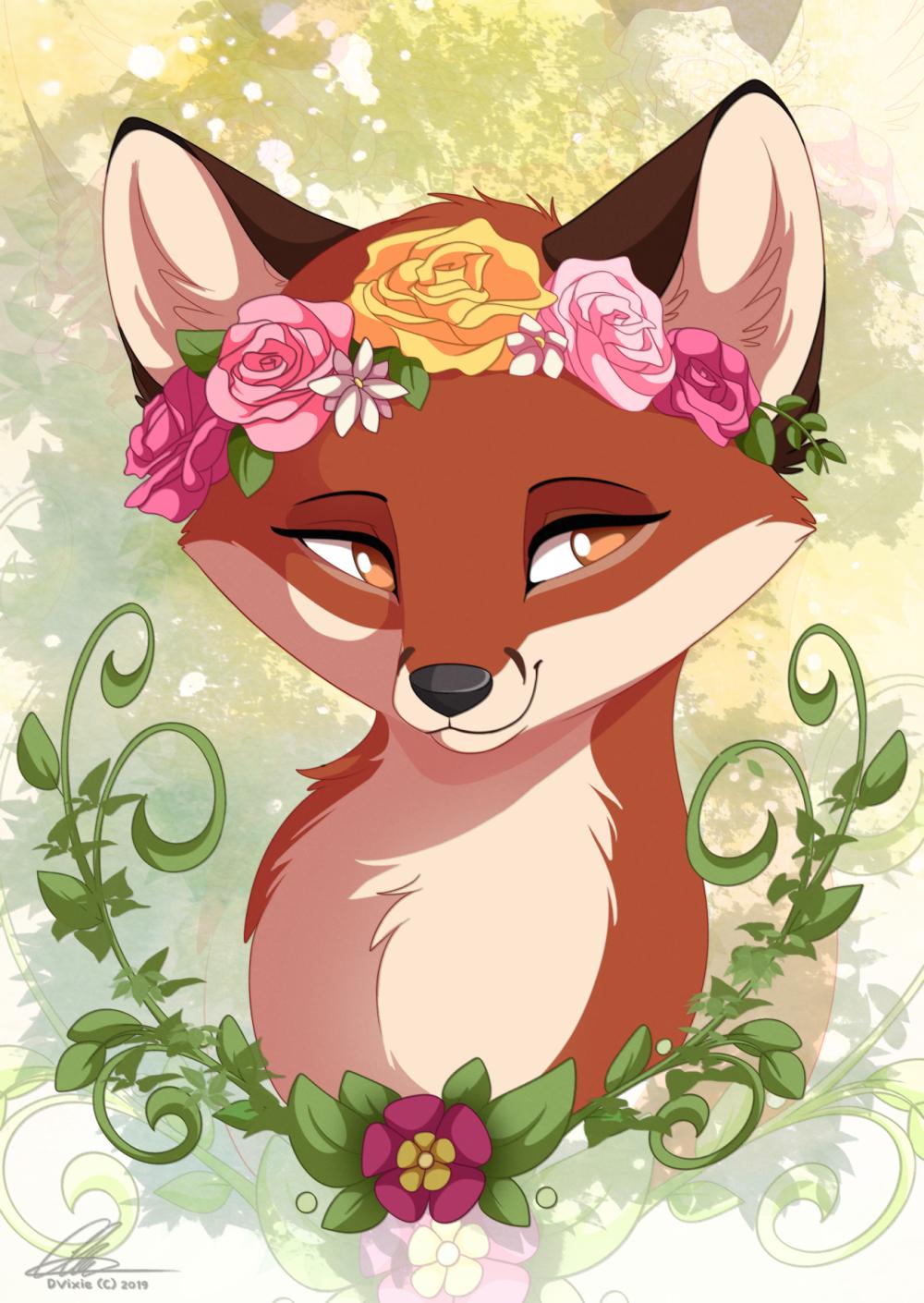 Flower foxes. Лисица Викси. Лисичка Викси. Лисы Дисней. Лис в цветочном саду.