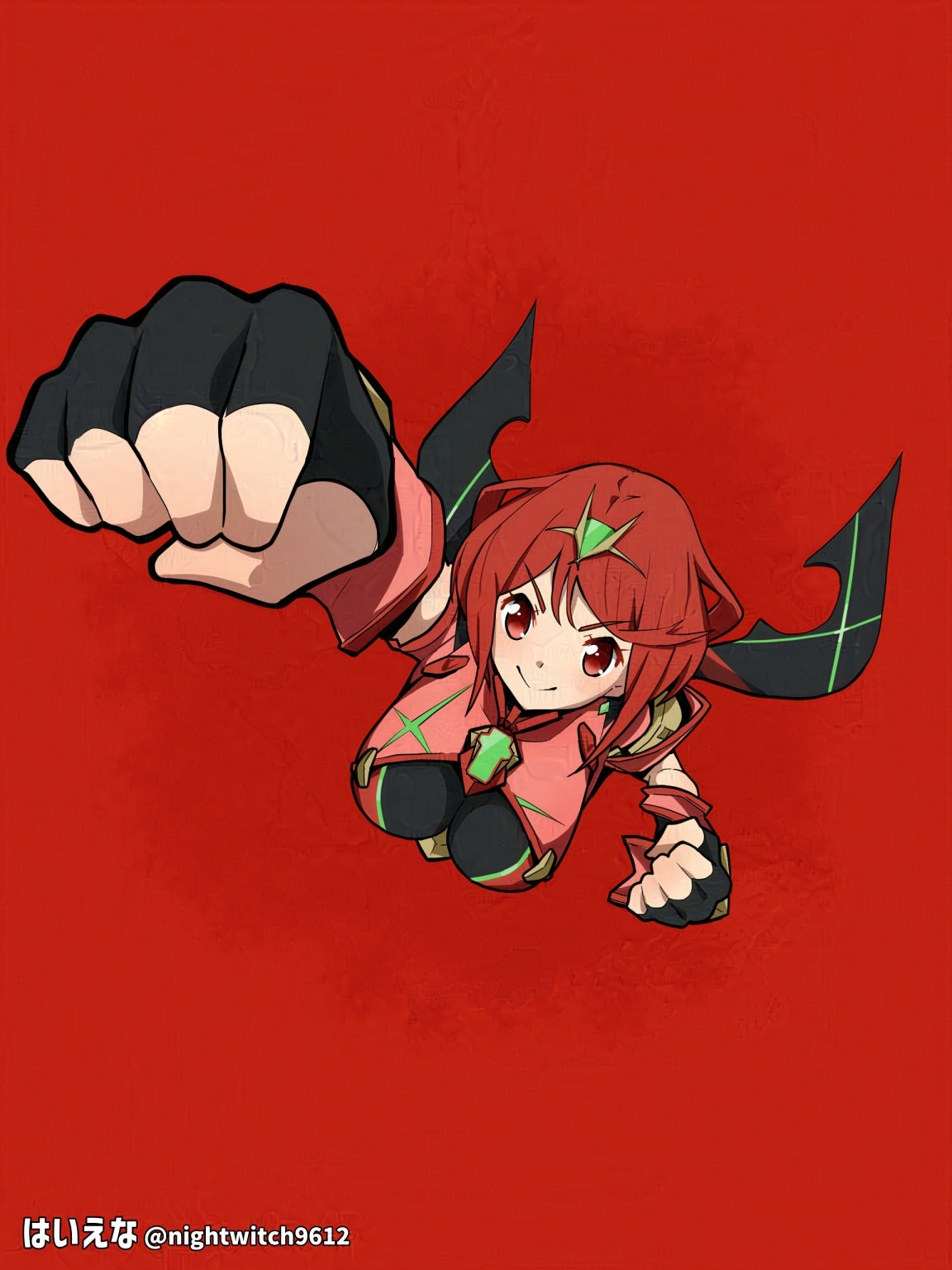 Pyra Hand Extended The Big ImageBoard (TBIB) - 1girl adversarial noise breasts chest jewel ...