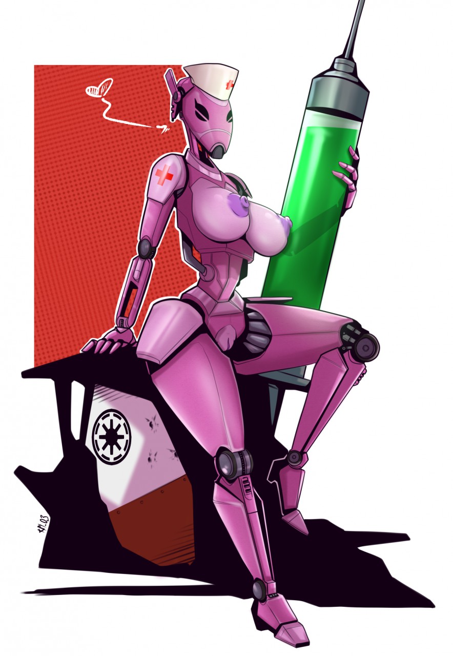 <3 + 2019 battle_droid big_breasts breasts clothing droid female hat...