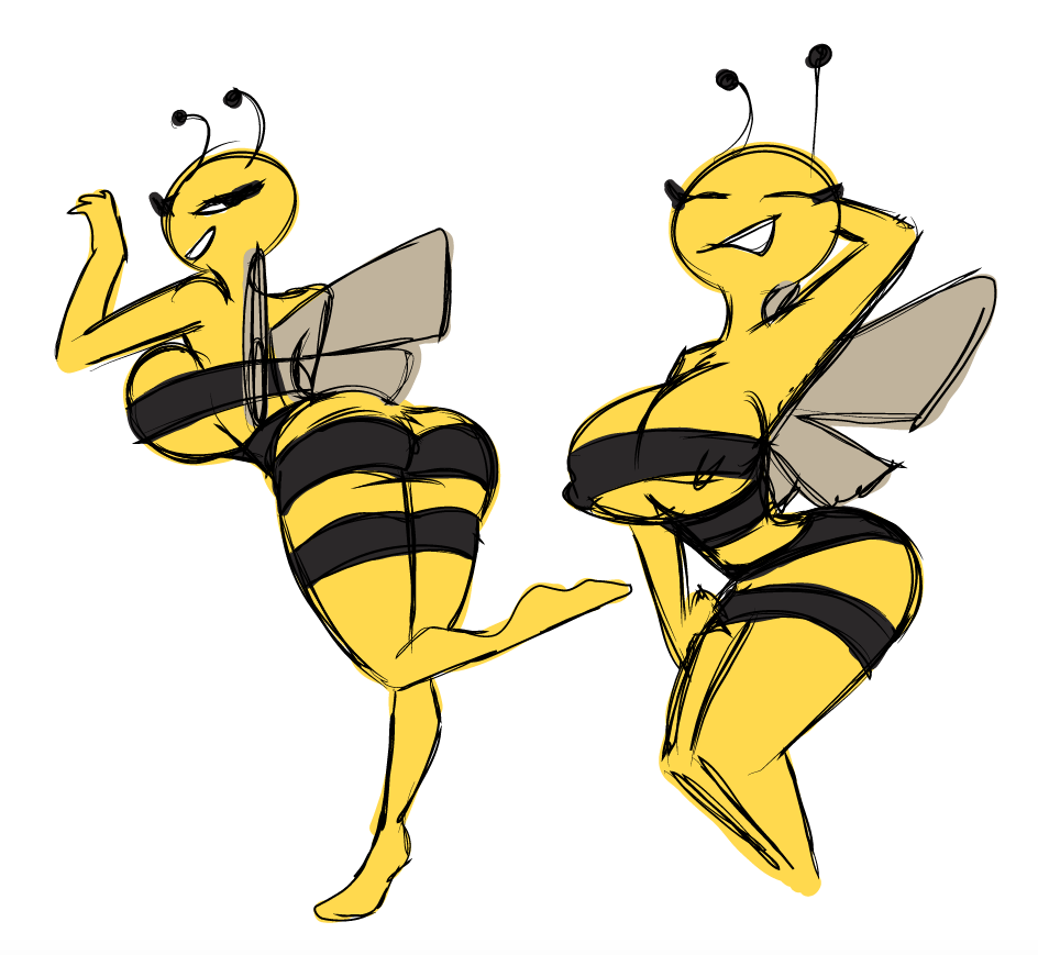 antennae(anatomy) anthro arthropod bee big_breasts breasts butt clothed clo...