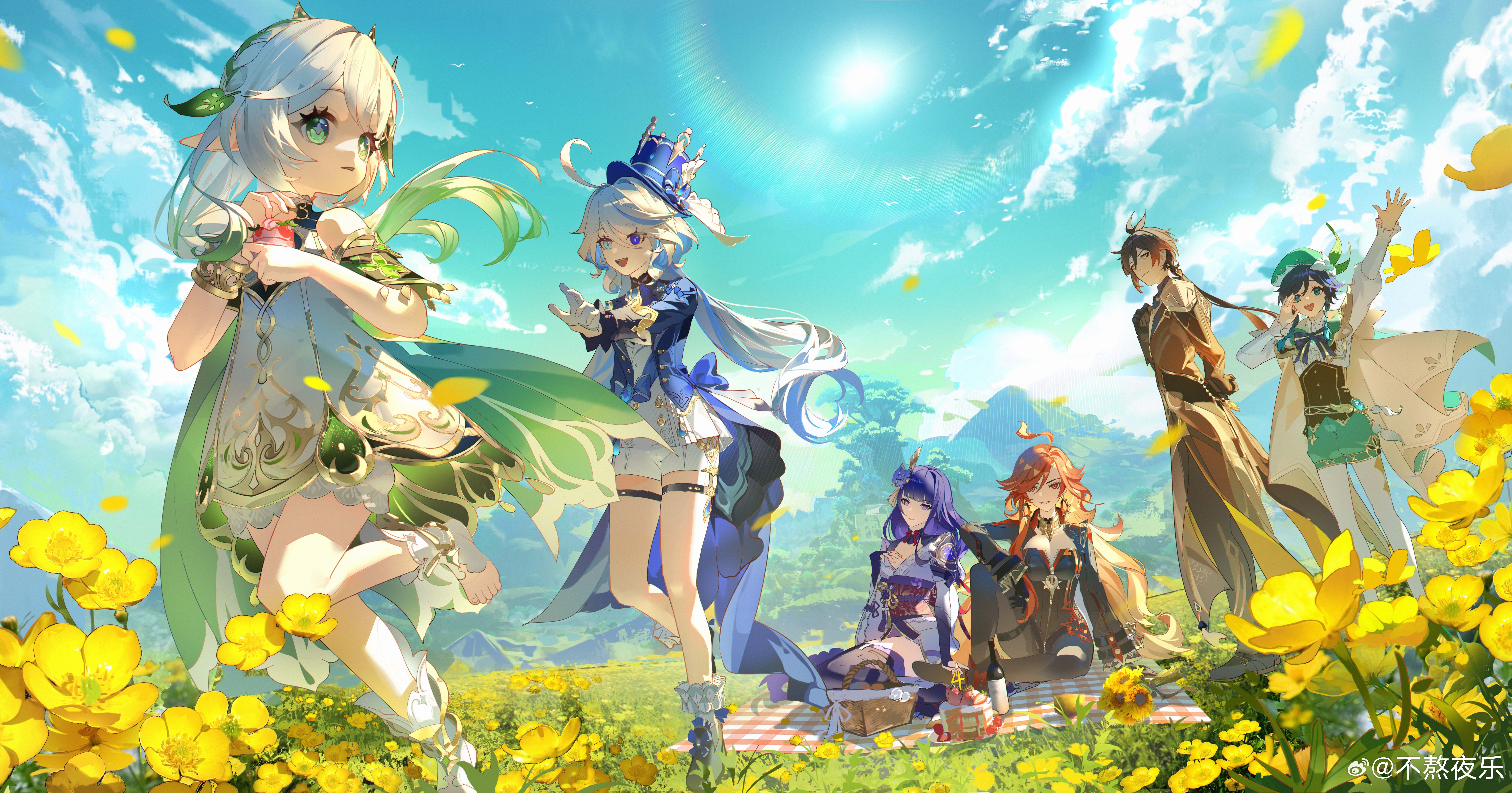 The Big ImageBoard (TBIB) 2boys 4girls absurdres arm support arm up