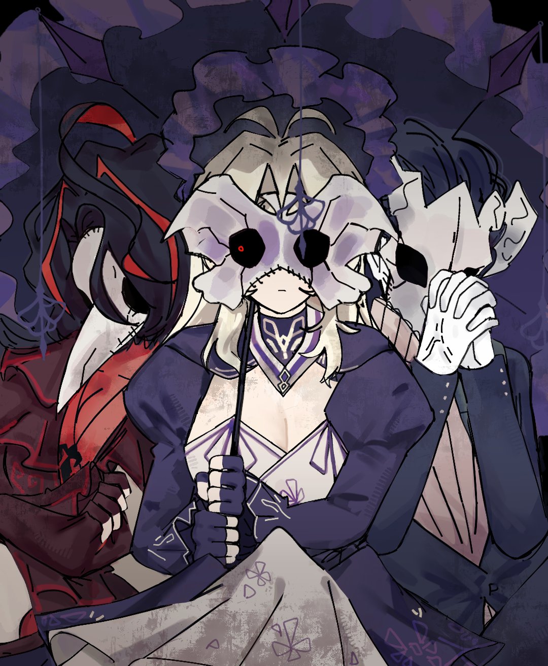 The Big ImageBoard (TBIB) - 1boy 2girls ahoge black hair blonde hair ...