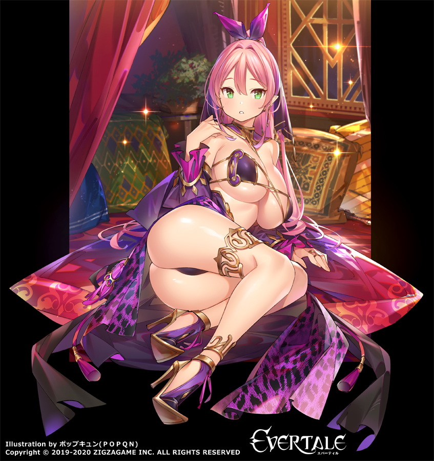 1girl ass breasts dancer elf evertale green_eyes high_heels large_breasts l...
