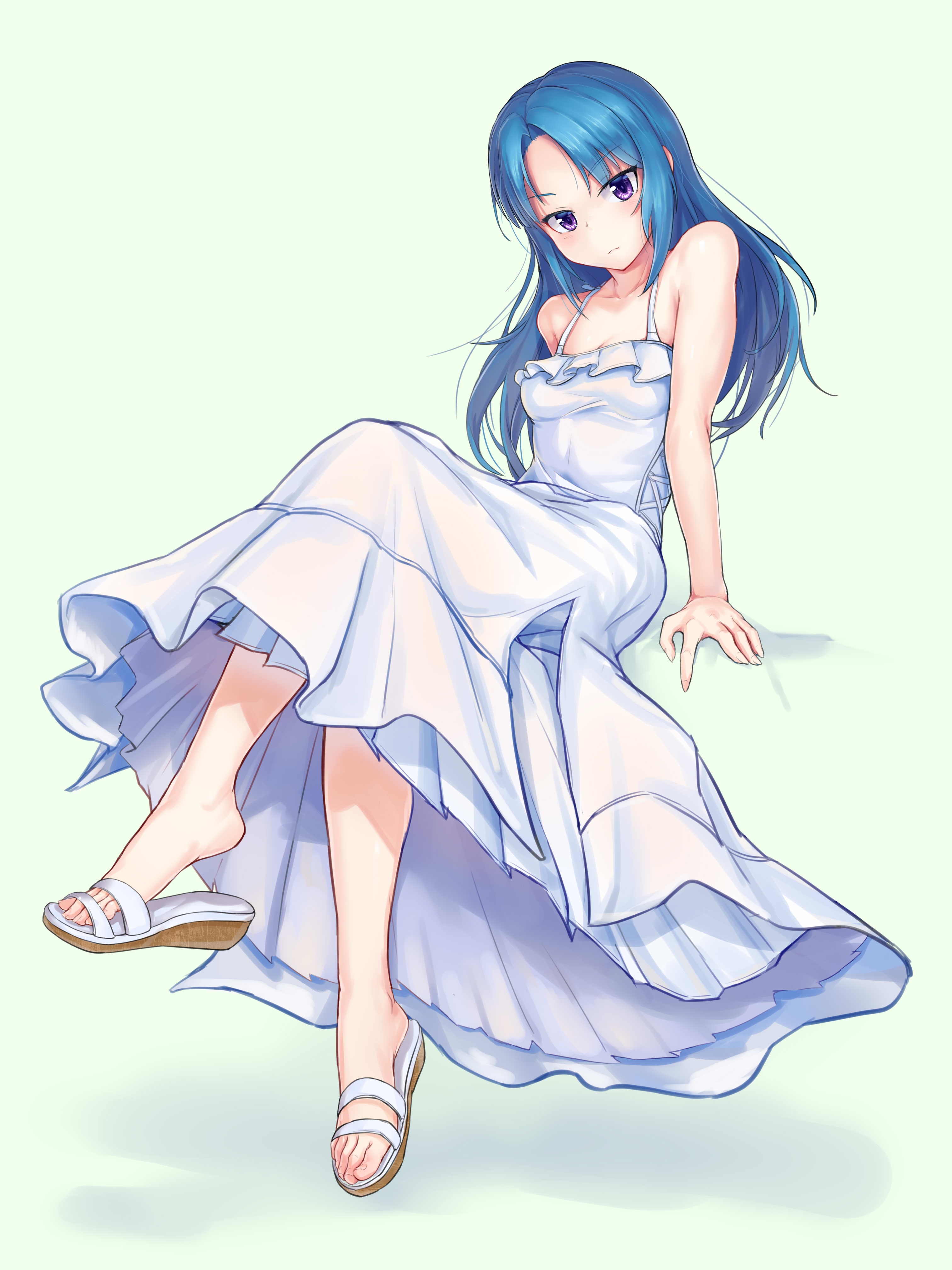 Forced foot. Manga girl in long Dress.