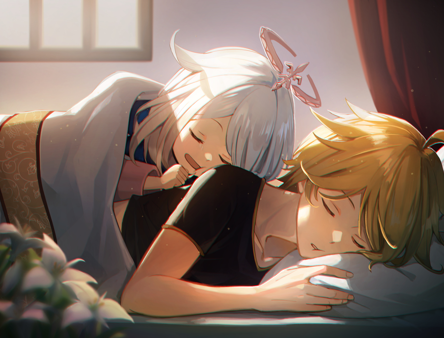 The Big ImageBoard (TBIB) - 1boy 1girl aether (genshin impact) ahoge ...