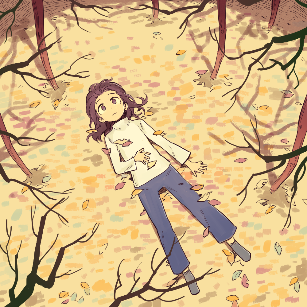 The Big Imageboard Tbib 1girl Autumn Autumn Leaves Bare Tree Blue Pants Branch Brown Eyes