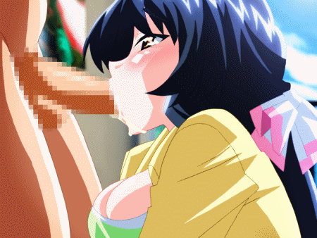 animated animated_gif blue_hair blush bounce bow breasts brown_eyes censore...