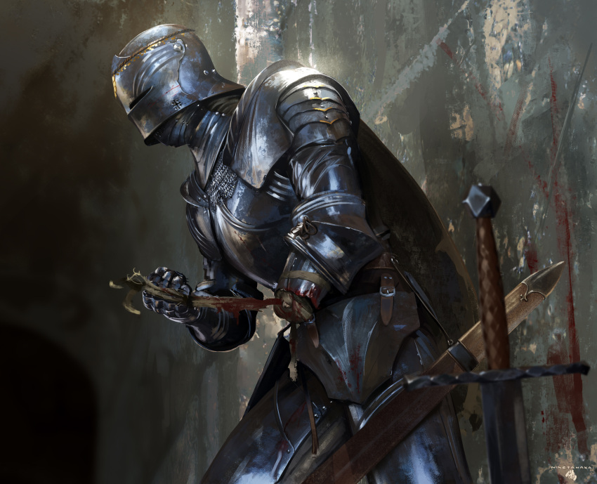 Gothic Injuries The Big ImageBoard (TBIB) - 1boy against wall armor bevor blood blood ...