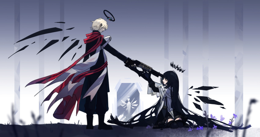The Big ImageBoard (TBIB) - 1boy 1girl :d arknights arms up black ...