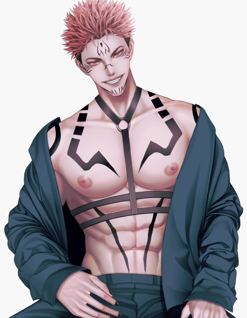 Nectorals The Big ImageBoard (TBIB) - 1boy abs between pectorals black nails blue ...
