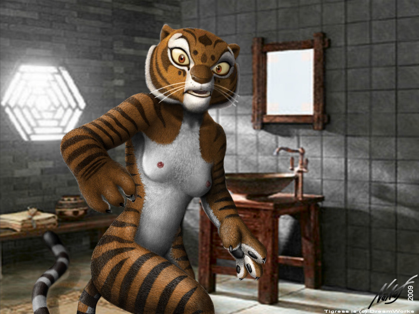 3d breasts feline female kung_fu_panda master_tigress nude protator solo ti...