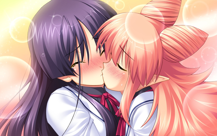 Anime girl and girl kissing