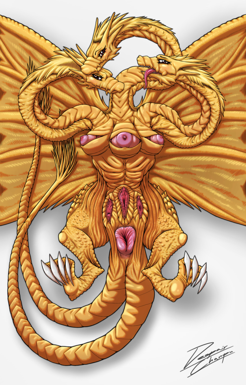 breasts brown_eyes claws despairchanpu dragon female godzilla(series) gold_...