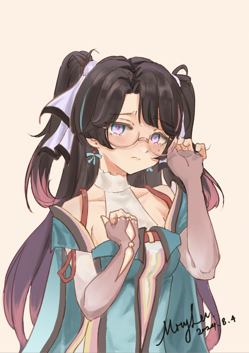 The Big ImageBoard (TBIB) 1girl adjusting eyewear asymmetrical bangs