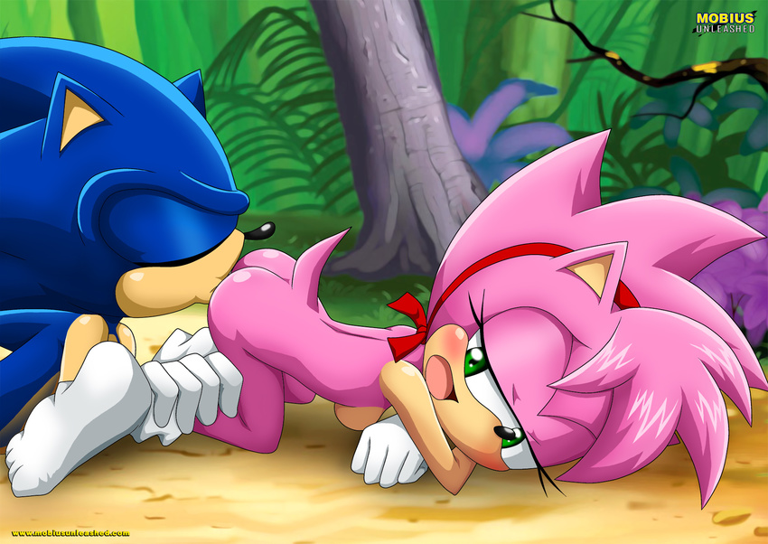 anthro butt duo female hedgehog kissing male mammal mobius_unleashed outsid...