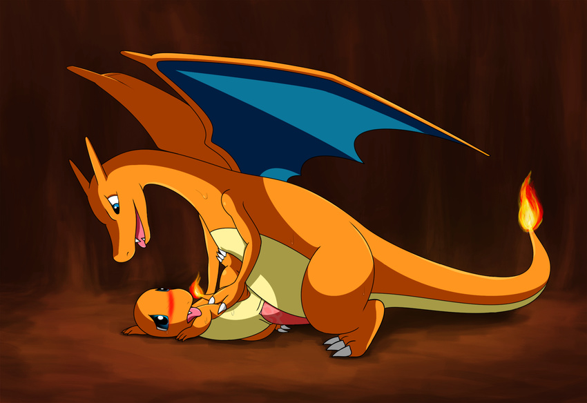 blue_eyes blush charizard charmander claws cub dancingchar den dragon duo f...