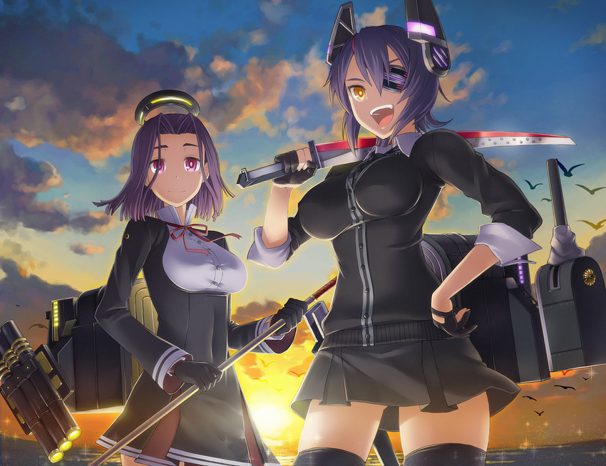 The Big ImageBoard (TBIB) - 2girls animal bird clouds eyepatch gloves