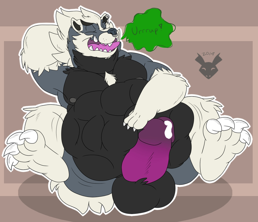 4_toes abs anthro badger balls belly biceps bulges burping chest_tuft claws...