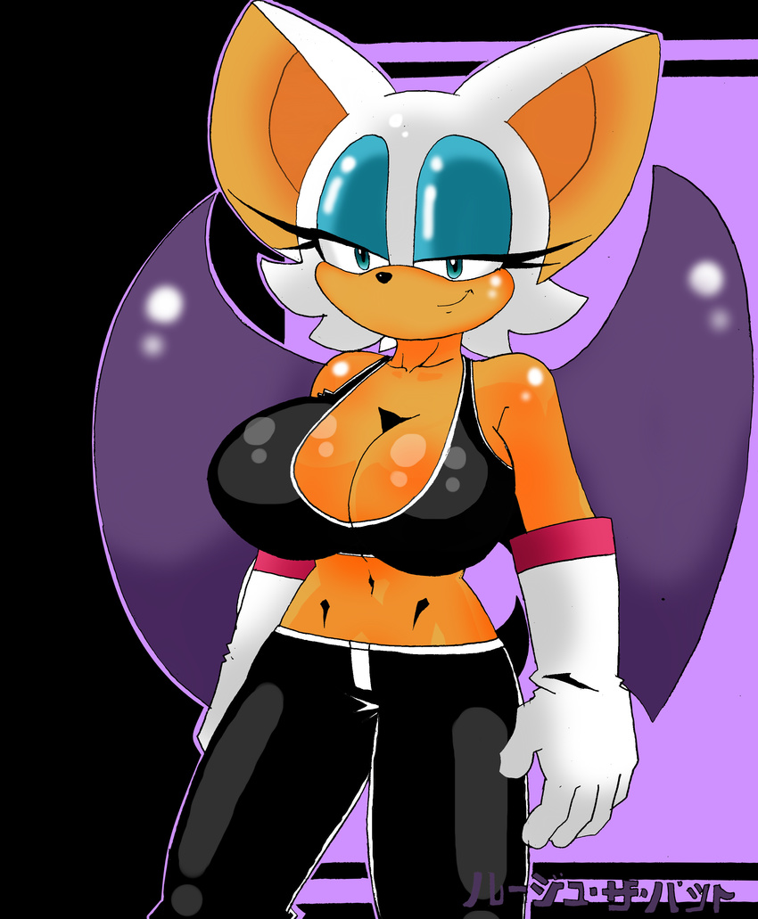 ...dreamcastzx female hair looking_at_viewer mammal midriff navel rouge_the_bat smile sol...