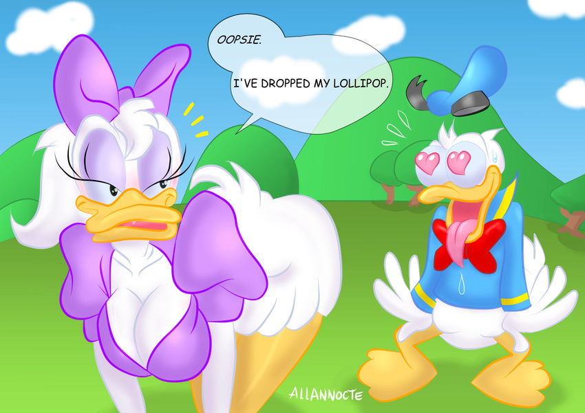 blue_sky breasts cleavage clothed clothing cloud country_side couple daisy_duck...