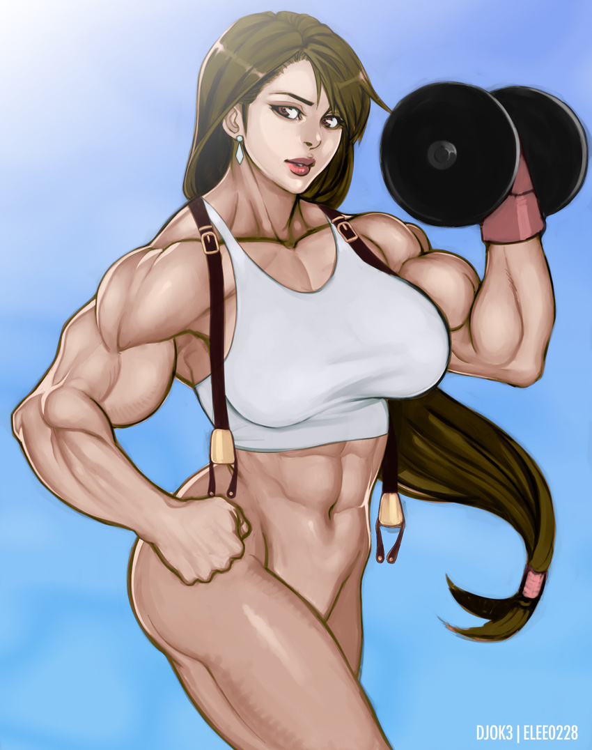 ...gloves highres jewelry large_breasts lips long_hair looking_to_the_side muscle...