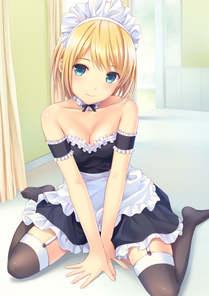 full_body garter_straps highres indoors long_legs looking_at_viewer maid ma...