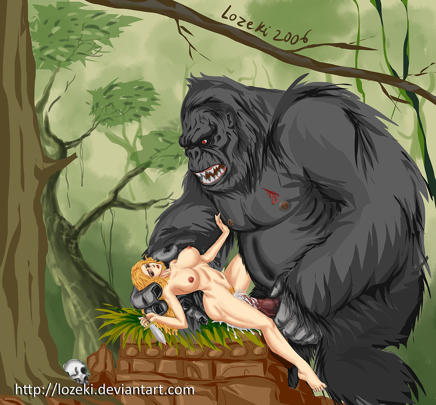 bestiality blonde_hair breasts gorilla hetero injury king_kong king_kong(ch...