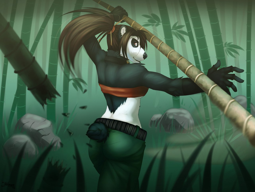 anthro bamboo bear butt clothed clothing female hitmore looking_back mammal...
