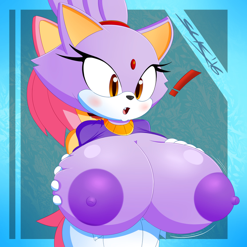 ! amy_rose anthro big_breasts blaze_the_cat breast_grab breasts cat clothin...