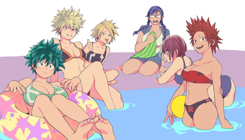 ...green_eyes green_hair iida_tenya innertube kaminari_denki kirishima_eiji...