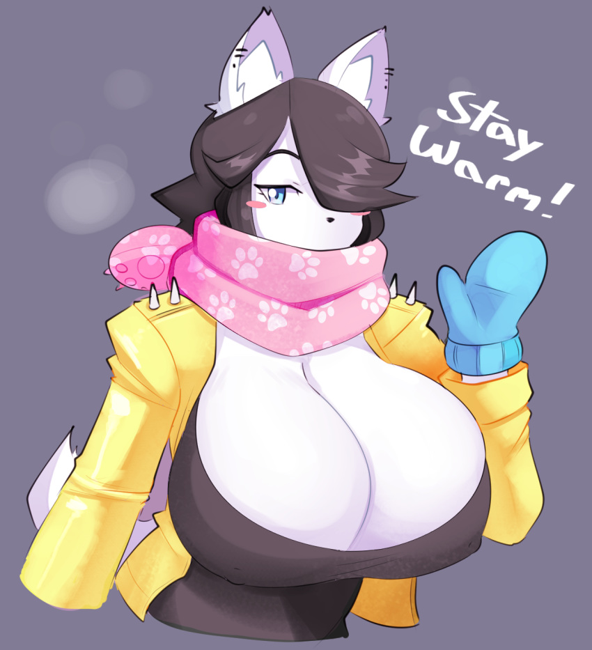 2019 anthro big_breasts black_hair blue_eyes breasts canid canine canis cle...