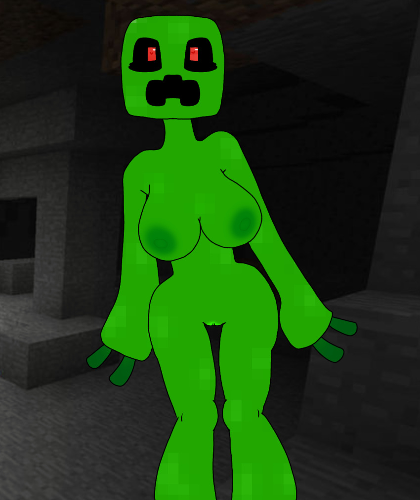breasts creeper female green_nipples green_pussy green_skin hi_res humanoid...