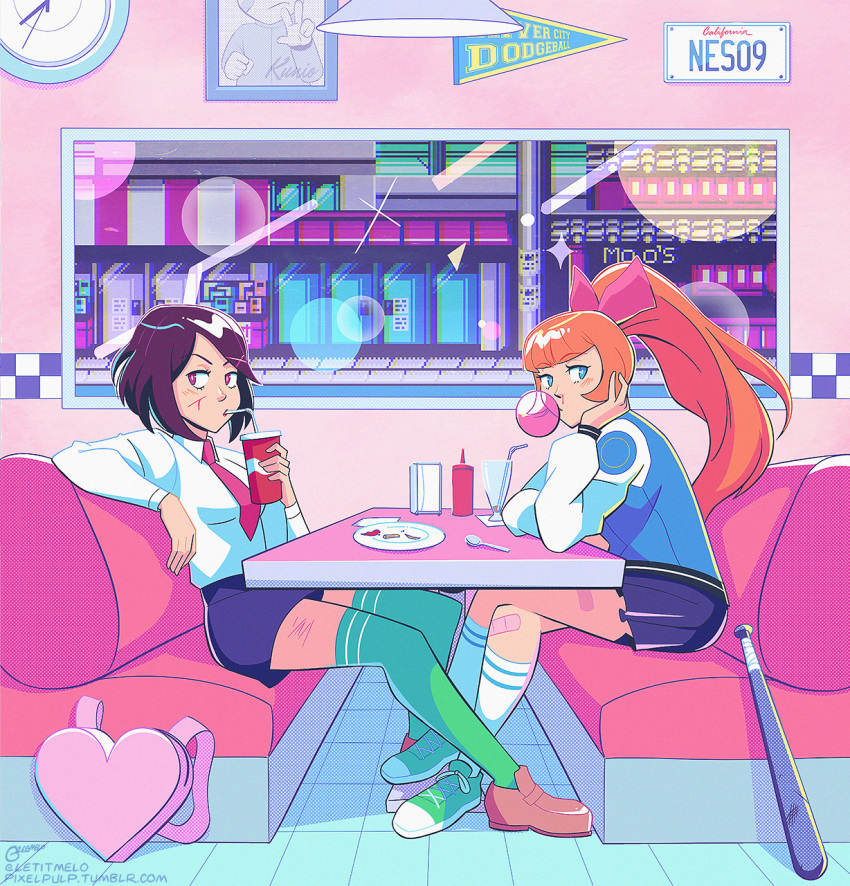 The Big ImageBoard (TBIB) 2girls bandaid bandaid on knee bandaid on leg bangs baseball bat