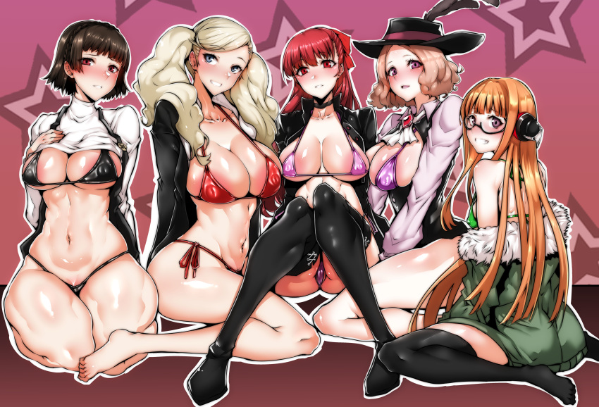 ...gggg glasses grin hat hat_feather highres large_breasts looking_at_viewe...
