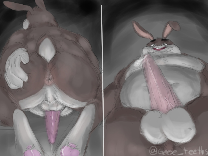 anthro anus balls big_chungus bodily_fluids bugs_bunny butt clothing cum fi...