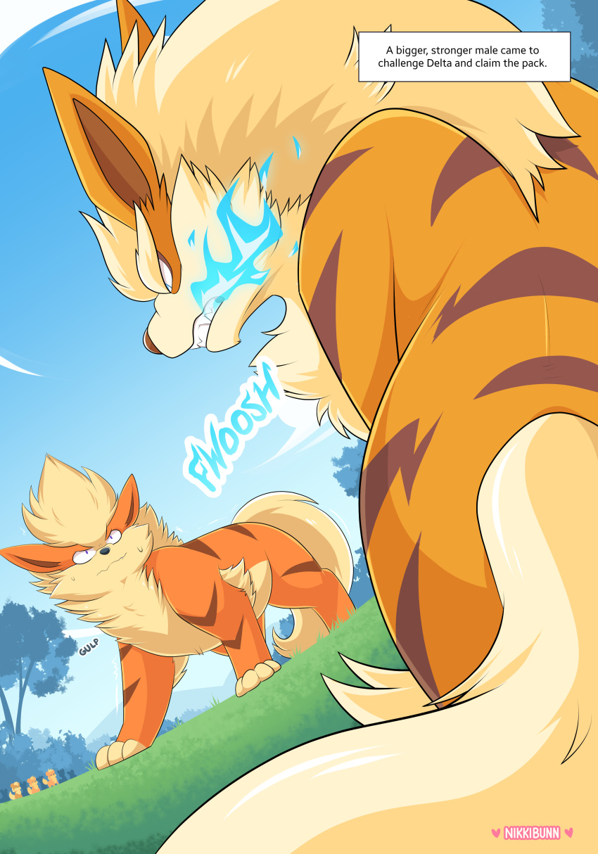 ...colored_fire comic english_text feral fire group growlithe hi_res male m...
