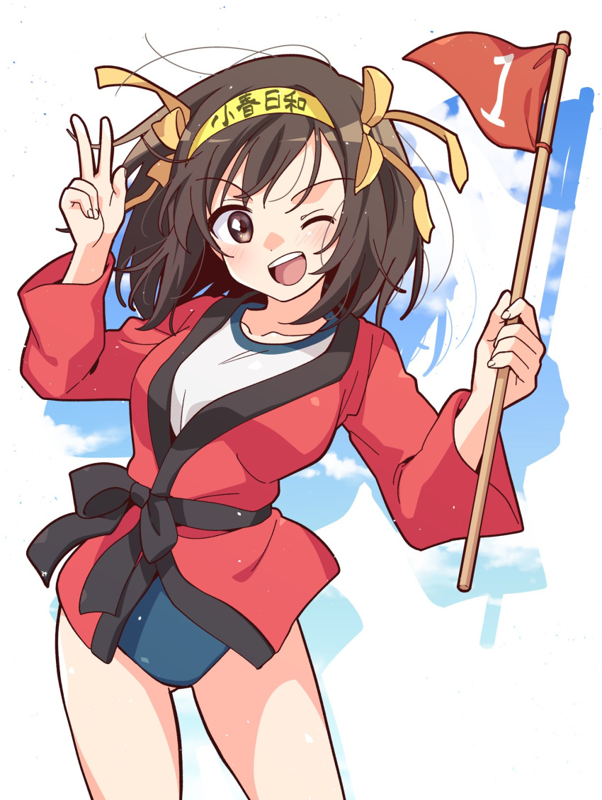 The Big ImageBoard (TBIB) 1girl ;d blue buruma blush breasts brown