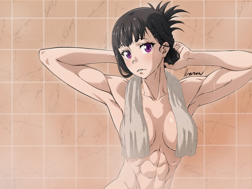 ...bathroom black_hair breasts covered_nipples en'en_no_shouboutai hig...