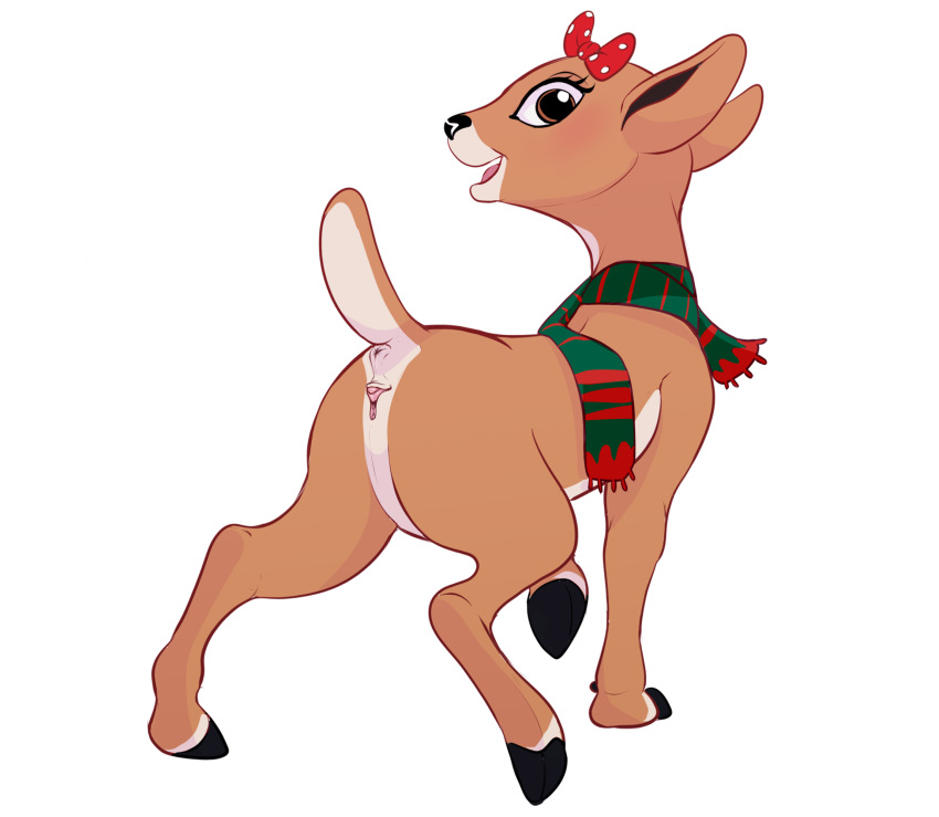 ...anthro anus blush bow brown_eyes capreoline cervid christmas clarice(rud...