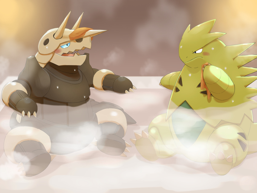 4:3 aggron ambiguous_gender biped blush bodily_fluids chiwidth claws duo fe...