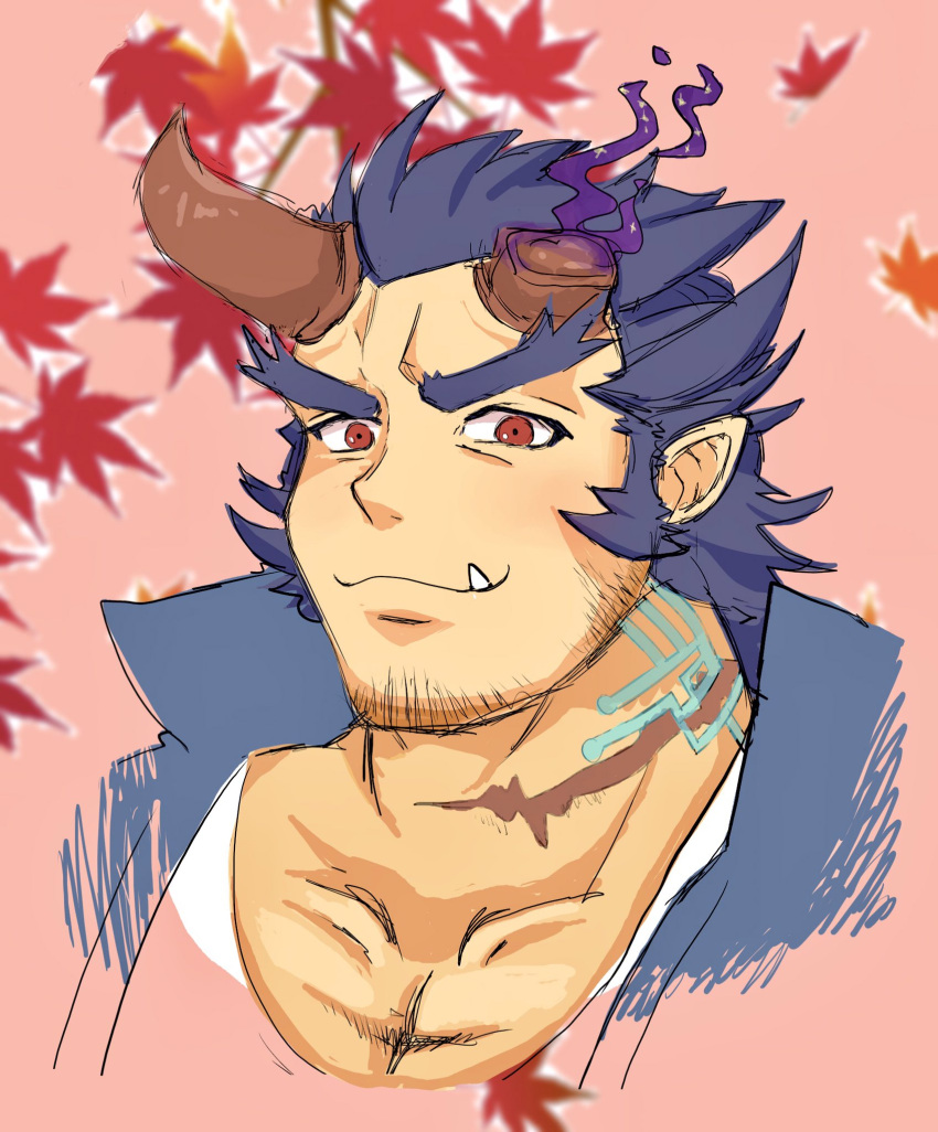 The Big ImageBoard (TBIB) - 1boy autumn leaves bara blush broken horn ...