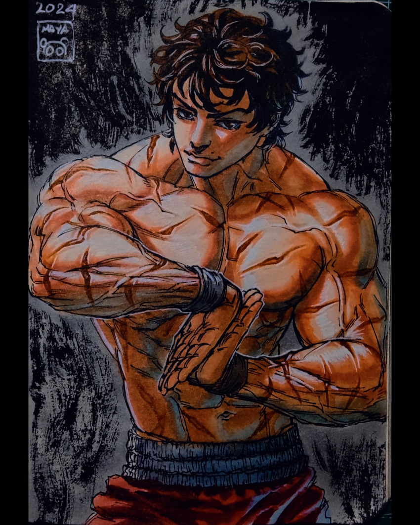 The Big ImageBoard (TBIB) - 1boy abs bara black hair cowboy shot ...