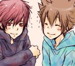  brown_hair closed_eyes hoodie katekyo_hitman_reborn kozato_enma red_eyes redhead sawada_tsunayoshi sitting smile 