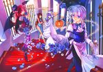  bat_wings blue_eyes boots braid china_dress chinese_clothes cirno cloak cup dress fang flower hakoiri_nekohime halloween hat head_wings high_heels hong_meiling hood izayoi_sakuya jack-o'-lantern koakuma multiple_girls pants patchouli_knowledge plate pumpkin purple_eyes purple_hair red_eyes red_hair shoes silver_hair striped striped_legwear teacup thighhighs top_hat touhou twin_braids wings zettai_ryouiki 