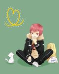 backpack band_aids cat eating heart hoodie katekyo_hitman_reborn kozato_enma milk_box red_eyes redhead rice_ball 