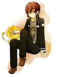  bandages jacket katekyo_hitman_reborn kozato_enma natsu red_eyes redhead sitting smile 