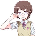  :3 akku_lude brown_hair glasses grey_eyes ore_no_imouto_ga_konna_ni_kawaii_wake_ga_nai school_uniform short_hair solo tamura_manami 