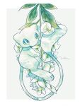  alternate_color blue_eyes blue_skin border bright_pupils closed_mouth colored_skin flower grey_background hanging_plant highres leaf mew_(pokemon) non_(kumakawayusu) outside_border plant pokemon pokemon_(creature) shiny_pokemon tail white_border white_flower 